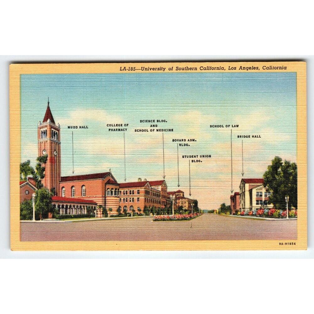 University Of Southern CA Los Angeles California Postcard Linen Vintage Unposted